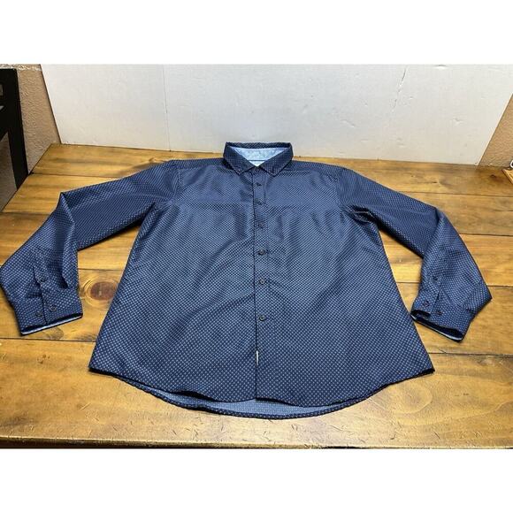 International Report Mens Flip Cuff Long Sleeve Shirt Large Blue Black - Picture 1 of 11
